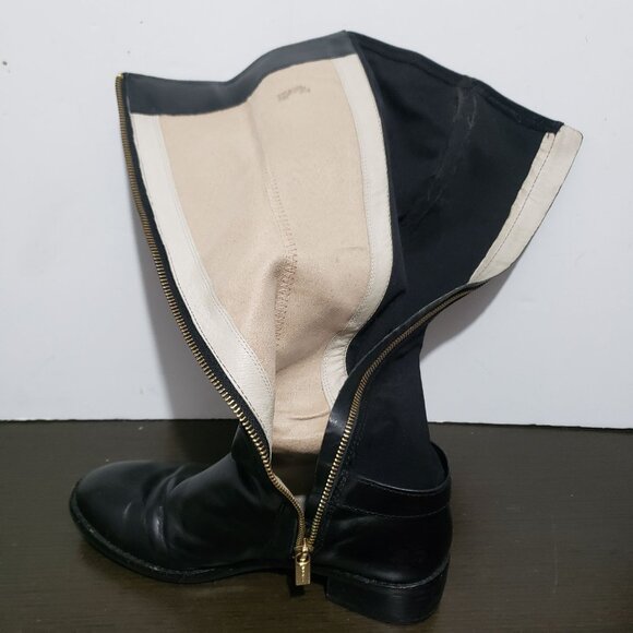 MICHAEL Michael Kors Hamilton Black Leather Stretch Zip Boots Gold Logo 7,5M - Picture 2 of 16